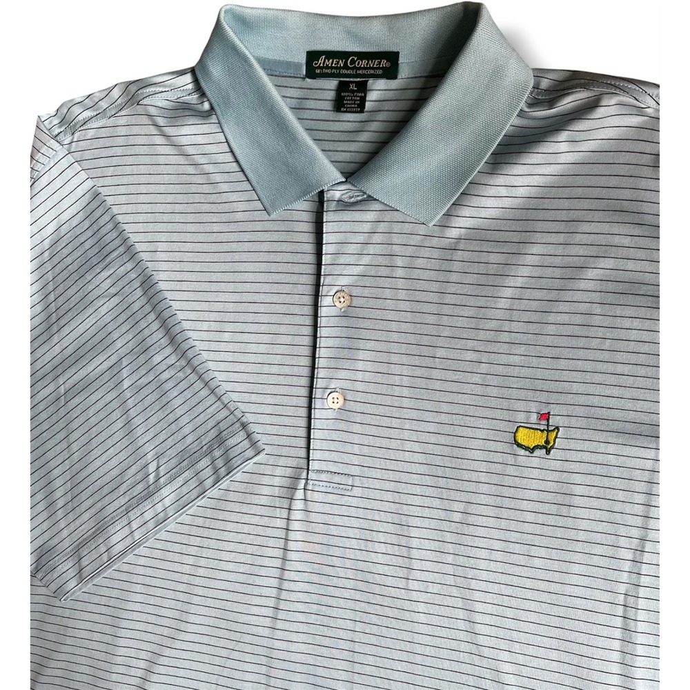 Amen Corner Masters Golf Polo Mens XL Blue Striped Pima‎ Cotton Mercerized Logo